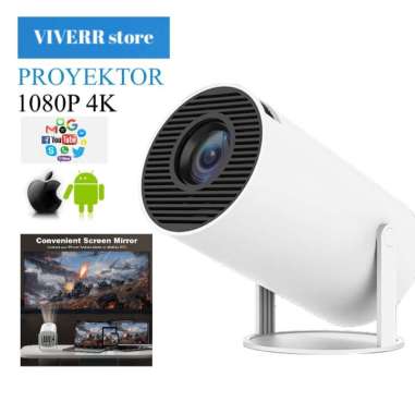 Projector mini tabung HY300 Infocus LED Proyektor 4K Wifi6 Dualband lumens.