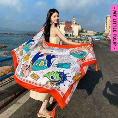 Syal Motif Lebar / Scarf Cewek Unik / Hampers Natal Lebaran / Pashmina Motif Gajah