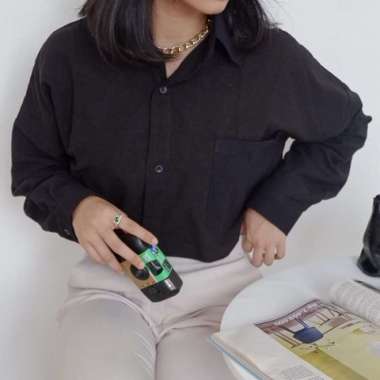Olivia Shirt / Kemeja Linen Wanita Oversize / Atasan Wanita Linen / Ke - Grey Black