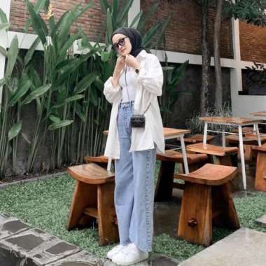 Olivia Shirt / Kemeja Linen Wanita Oversize / Atasan Wanita Linen / Ke - Grey Brokenwhite