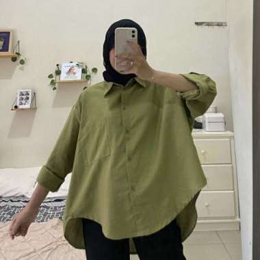 Olivia Shirt / Kemeja Linen Wanita Oversize / Atasan Wanita Linen / Ke - Grey Sage