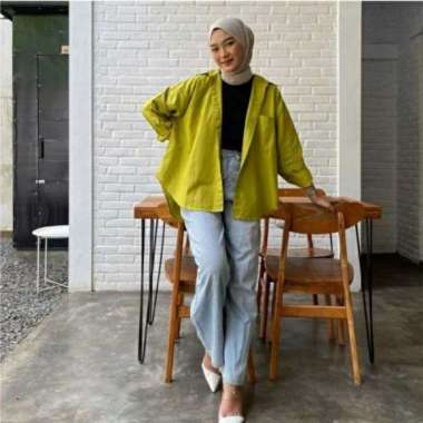 Olivia Shirt / Kemeja Linen Wanita Oversize / Atasan Wanita Linen / Ke - Grey LIME