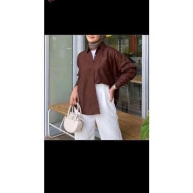 Olivia Shirt / Kemeja Linen Wanita Oversize / Atasan Wanita Linen / Ke - Grey DarkBrown