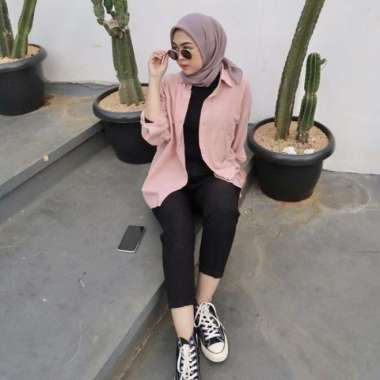Olivia Shirt / Kemeja Linen Wanita Oversize / Atasan Wanita Linen / Ke - Grey Pink