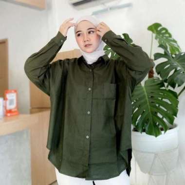 Olivia Shirt / Kemeja Linen Wanita Oversize / Atasan Wanita Linen / Ke - Grey Army