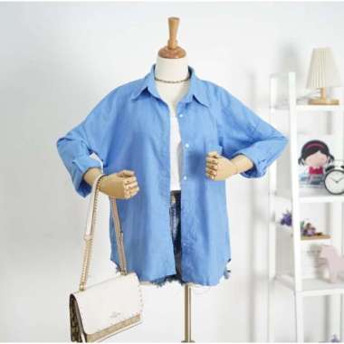 Olivia Shirt / Kemeja Linen Wanita Oversize / Atasan Wanita Linen / Ke - Grey SoftBlue