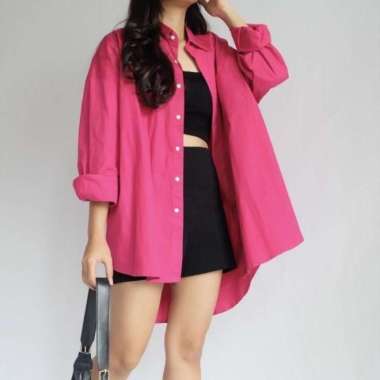 Olivia Shirt / Kemeja Linen Wanita Oversize / Atasan Wanita Linen / Ke - Grey Fuchsia
