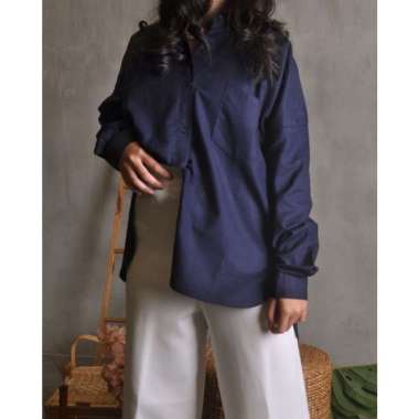Olivia Shirt / Kemeja Linen Wanita Oversize / Atasan Wanita Linen / Ke - Grey Navy