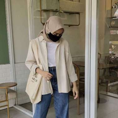 Olivia Shirt / Kemeja Linen Wanita Oversize / Atasan Wanita Linen / Ke - Grey IVORY