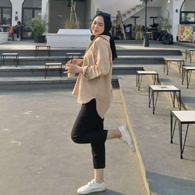 Olivia Shirt / Kemeja Linen Wanita Oversize / Atasan Wanita Linen / Ke - Grey CREAM