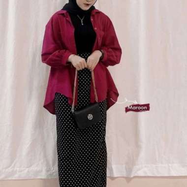 Olivia Shirt / Kemeja Linen Wanita Oversize / Atasan Wanita Linen / Ke - Grey Maroon