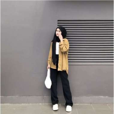 Olivia Shirt / Kemeja Linen Wanita Oversize / Atasan Wanita Linen / Ke - Grey Creamy Latte