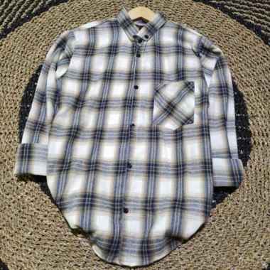 flanel wanita lengan panjang kemeja flannel - lapis coklat, L L premium cream