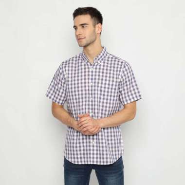 Platini Kemeja Kotak Pria Lengan Pendek Katun 73334 Ungu S