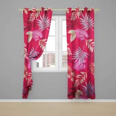 Gorden/hordeng/tirai smockring motif elegan FREE hook&tali size L120cm LP L120 x T200CM Red Leaf