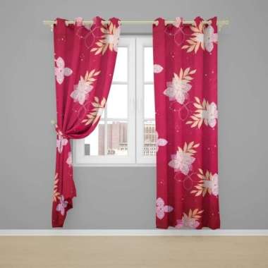 Gorden/hordeng/tirai smockring motif elegan FREE hook&tali size L120cm LP L120 x T150CM Red Flow