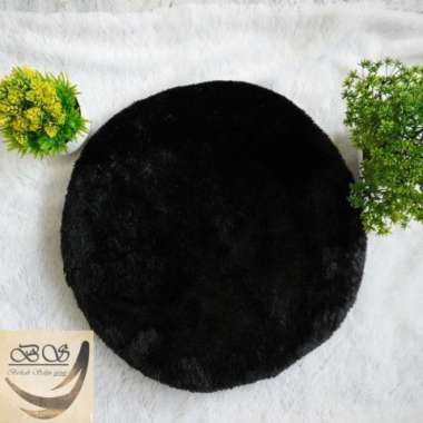 Alas Duduk Bulat ANTI SLIP bulu rasfur SUPER Diameter40cm isi busa 5cm LP HITAM