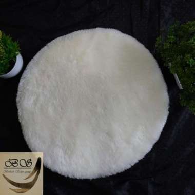 Alas Duduk Bulat ANTI SLIP bulu rasfur SUPER Diameter40cm isi busa 5cm LP PUTIH