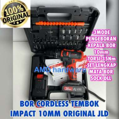 Mesin Bor Beton Tembok Cordless Impact Drill Set 13mm Baterai 36V JLD MERK JLD