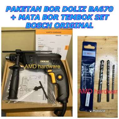 MESIN BOR TEMBOK BETON BESI IMPACT DRILL 13mm DOLIZ BA670 Bolak Balik +MATA BOR BOSCH