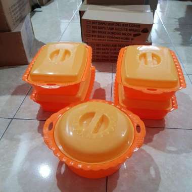 Tempat prasmanan plastik set/Tempat prasmanan isi 5 pcs/wadah saji tutup +bubble Orange