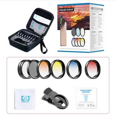 APEXEL Lensa Filter Kamera Smartphone ND CPL 7in1 37mm with Clip Hitam