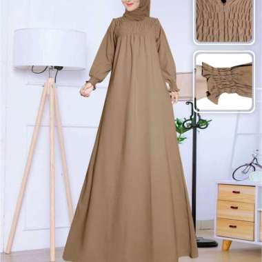 GAMIS WANITA MODEL SMOC WARNA COKLAT SUSU