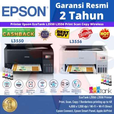 Printer Epson L3550 L3556 Multifungsi Print Scan Copy Wireless Wifi L 3550 L 3556 L3550 Hitam