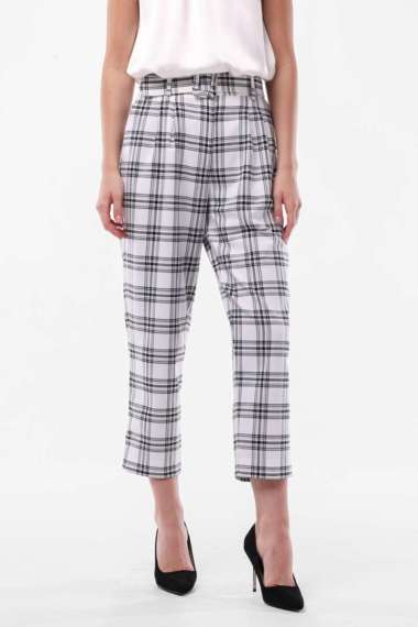 MINIMAL/Emily In Paris - Lizette - Ankle Baggy Pants Motif Plaid - Black S Black