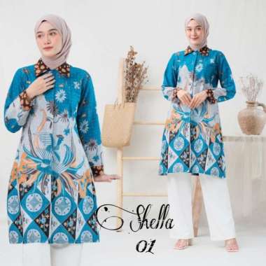 Baju batik atasan wanita tunik kancing jumbo ld 120 dan 130 shella - Hitam, 4XL L Hijau