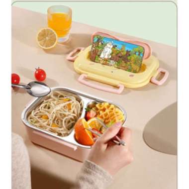 Lunch Box Stainlees 304 Kotak Bekal Anak 4 Sekat 1500ml Dengan Mangkok Sup Tahan Panas Anti Tumpah Y
