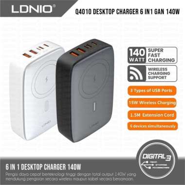 LDNIO Q4010 Desktop Charger Multiport 140W Wireless 6 in 1 Super Fast Charging 6 Port QC3.0 PD White