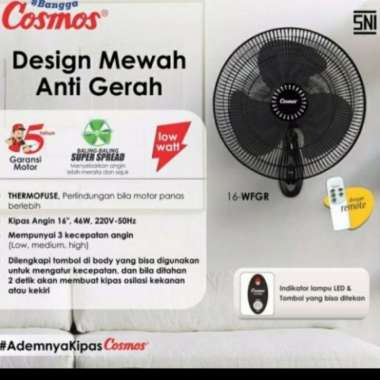 Cosmos Kipas Angin Dinding /Wallfan 16 Wfgr Kipas Angin 16 Inch Remote Multicolor