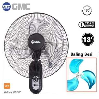 Gmc 519 Wall Fan 18 Inch / Tembok Metal Sni / Kipas Angin Dinding Besi Multicolor