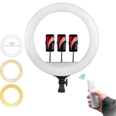 B-Light Lampu Halo Ring Light 18 Inch 3 in 1 Color with 3 Phone Holder LJJ-18 Lensa Gimbal Second Tr