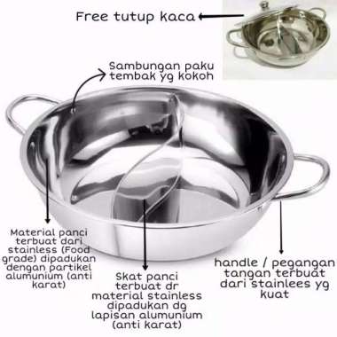 panci shabu steamboat 2sekat Suki / hotpot / Suki pan tutup kaca