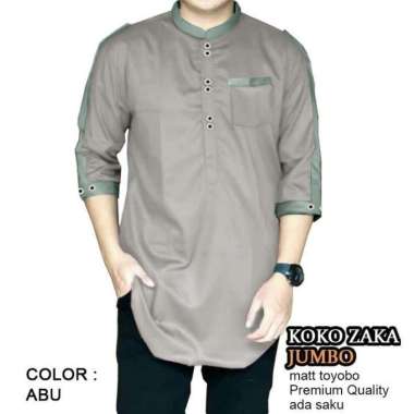 Pin&Ko Koko Kurta Zaka Dewasa 3per4 S M L XL XXL 3XL Baju Koko Qurta Muslim Pria Jumbo Abu XXL