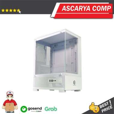 CUBE GAMING SANG White M-ATX Gaming Case - Front & Left Side Tempered Glass Casing putih
