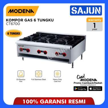 Modena Kompor Gas 6 Tungku - Burner Gas Top Portable - CT 6700 Pass