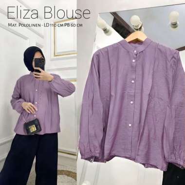 Eliza Kemeja Wanita Polo Linen Premium Atasan Blouse Lengan Panjang Baju Wanita Kekinian OOTD LD 110