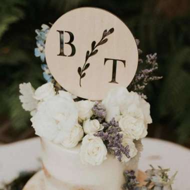 Custom Cake Topper Couple Wedding Kayu Rustic Hiasan Kue Tulisan 17cm