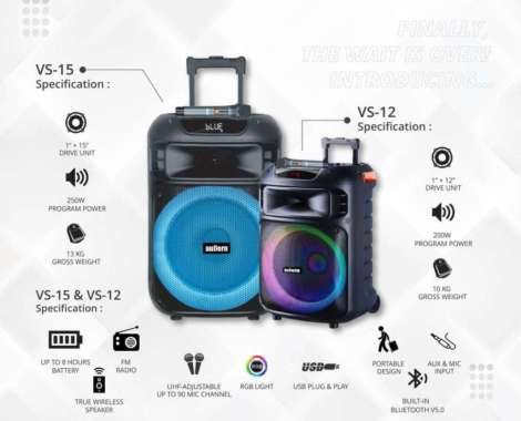 Aubern Professional Portable Active Speaker VS-15 / VS15 / VS 15 (Portable Speaker AUBERN)