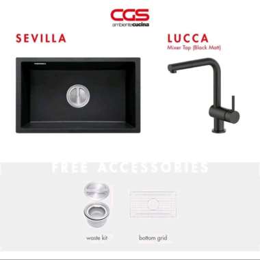 Kitchen Sink CGS Sevilla rock granite + Lucca mixer tap pull-out color