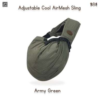 Petite Mimi Adjustable Cool Airmesh Sling | Gendongan Bayi M-Shape Support ARMY GREEN