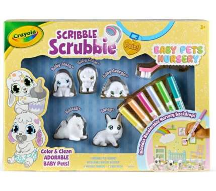 Crayola Scribble Scrubbie Baby Pets Nursery 6ct (5 Pets + 1 Backdrop + 6 Markers + 1 Brush)