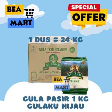 Gula GULAKU HIJAU 1kg 1 Dus Isi 24 Pcs | Gula Pasir Putih Premium Sugar Kemasan 1 Dus 24 kg Pak 1 kg