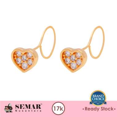 Anting Emas Toge Heart Stone Rose Gold 17K Semar Nusantara