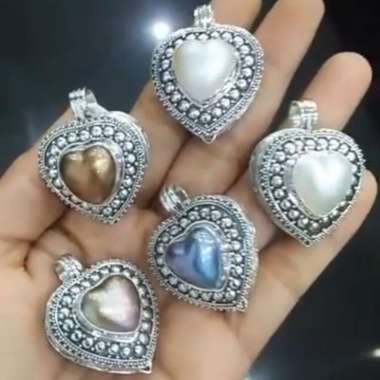 Liontin Kalung Pendant Perak Silver Bali 925 Foto Box Buka Tutup Hati Jantung Love Biwa Mutiara Jawa