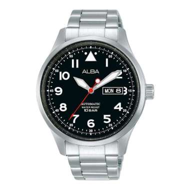Jam Tangan Pria Alba Mechanical AL4205X1 Automatic Men Black Dial Stainless Steel Strap