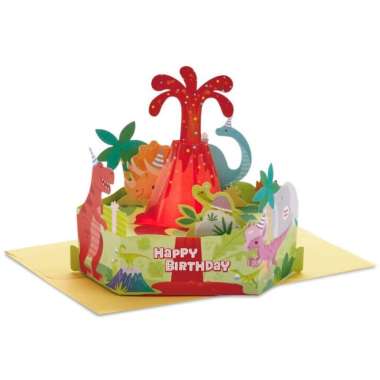 GREETING CARD- HALLMARK- BIRTHDAY- DINOSAURS- MUSICAL 3D POP-UP- LIGHT
